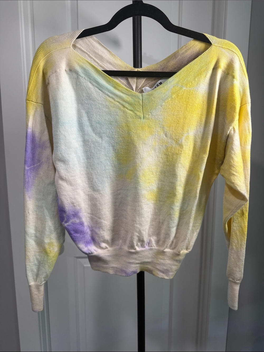 Pastel Tie-Dye V-Neck Pullover Sweater- Yellow, Lavender, Mint
